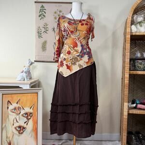 90s Y2k Brown Maxi Skirt Boho Hippie Fairy Grunge Coastal Cowgirl Mori Kei L XL